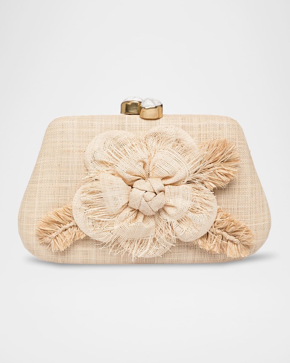 Rosie Flower Straw Clutch Bag
